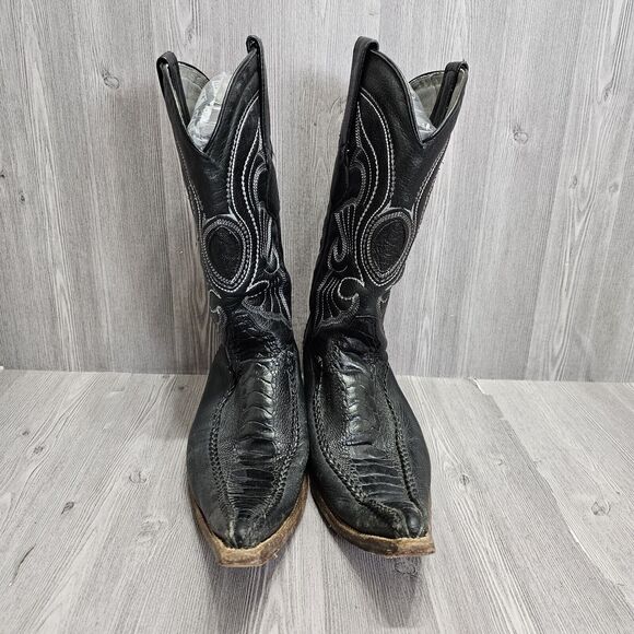 Los Altos Black Ostrich Leather‎ Boots Mens Size 7 Rodeo Western Cowboy Handmade main image 7